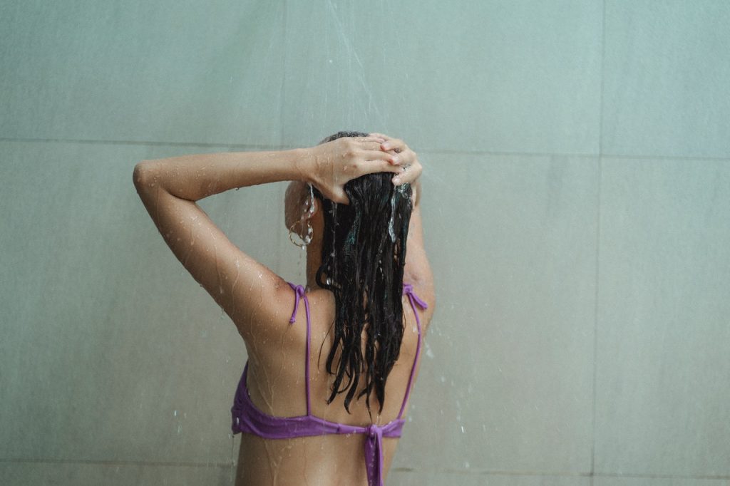 Girl washing her hair